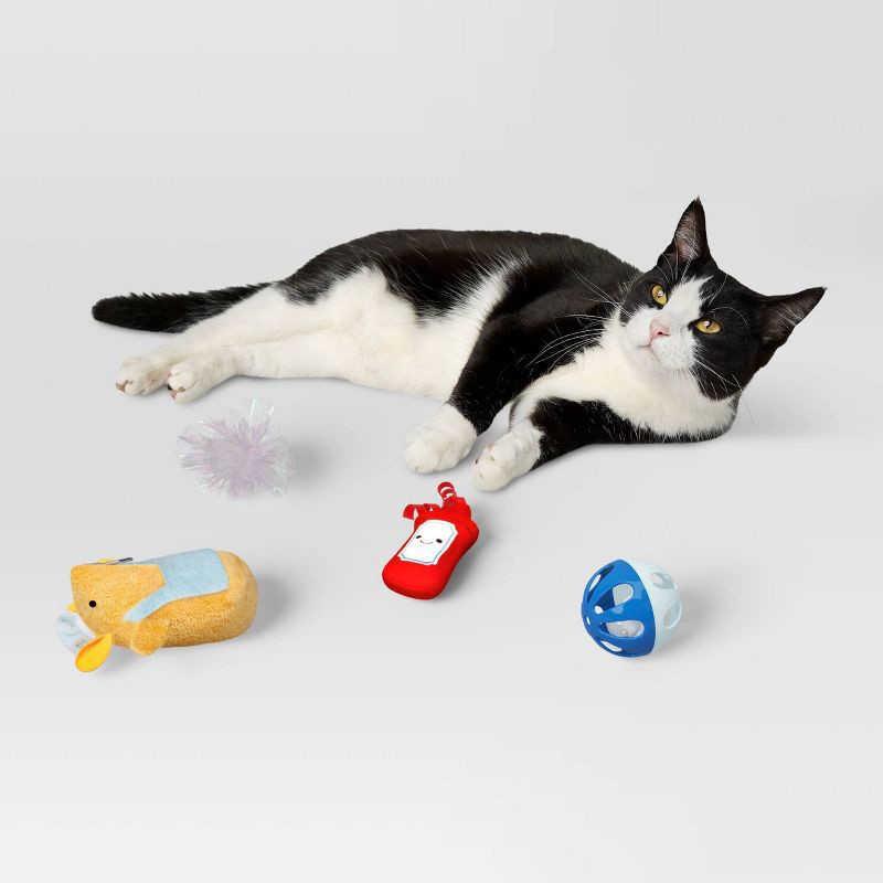 slide 2 of 3, Mice and Ketchup Cat Ball Plush Toy Set - 4pcs - Sun Squad™, 4 ct