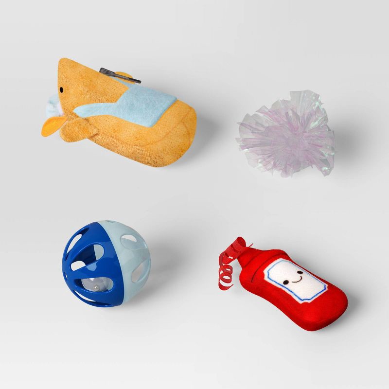 slide 3 of 3, Mice and Ketchup Cat Ball Plush Toy Set - 4pcs - Sun Squad™, 4 ct