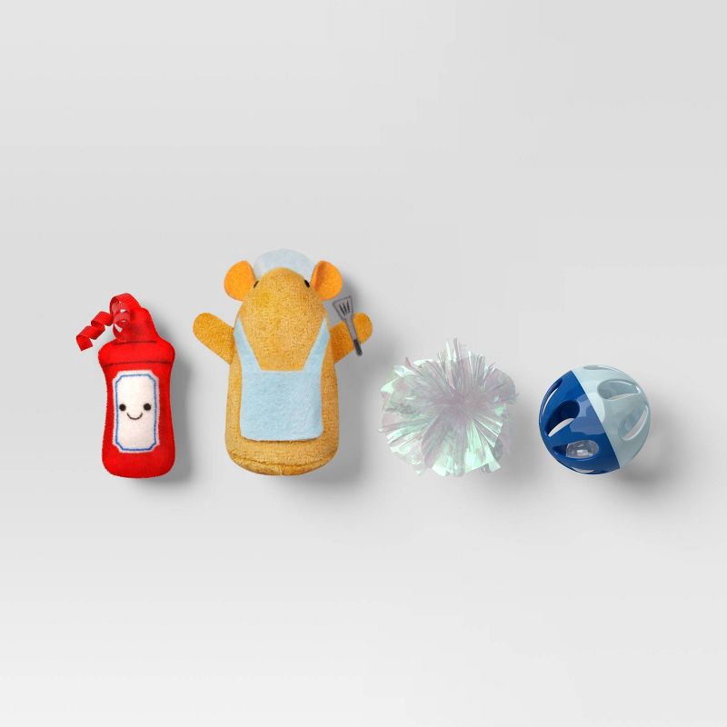 slide 1 of 3, Mice and Ketchup Cat Ball Plush Toy Set - 4pcs - Sun Squad™, 4 ct