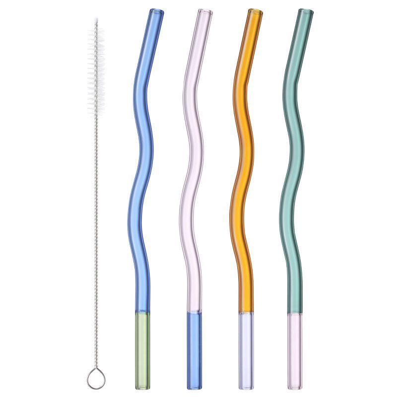 slide 3 of 7, Wit & Delight 4ct Everyday Gifting Reusable Glass Straws with Cleaning Brush, 4 ct
