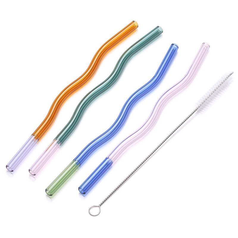 slide 4 of 7, Wit & Delight 4ct Everyday Gifting Reusable Glass Straws with Cleaning Brush, 4 ct