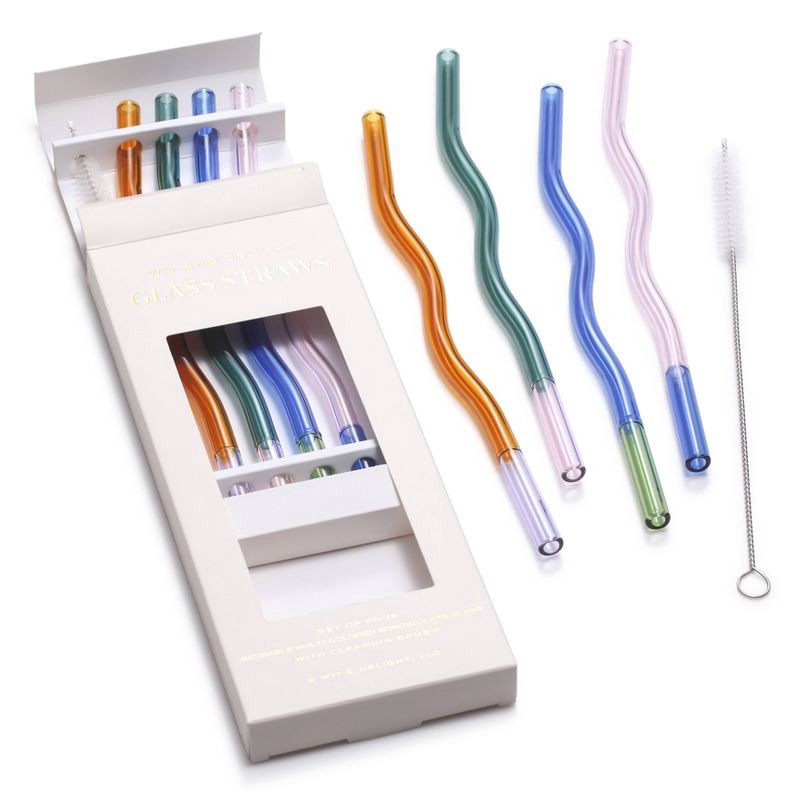 slide 6 of 7, Wit & Delight 4ct Everyday Gifting Reusable Glass Straws with Cleaning Brush, 4 ct