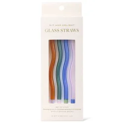 Wit & Delight 4ct Everyday Gifting Reusable Glass Straws with Cleaning Brush
