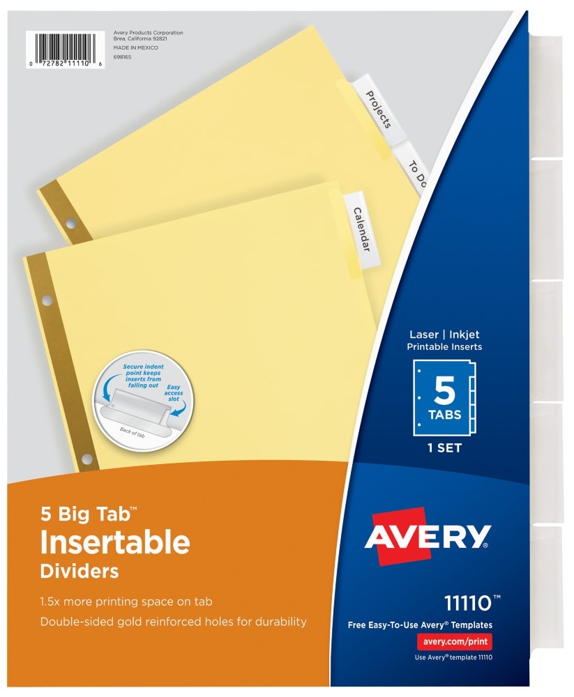 slide 1 of 1, Avery WorkSaver Big Tab Reinforced Dividers With Clear Tabs, 5-Tab, Letter, Buff, 5 ct