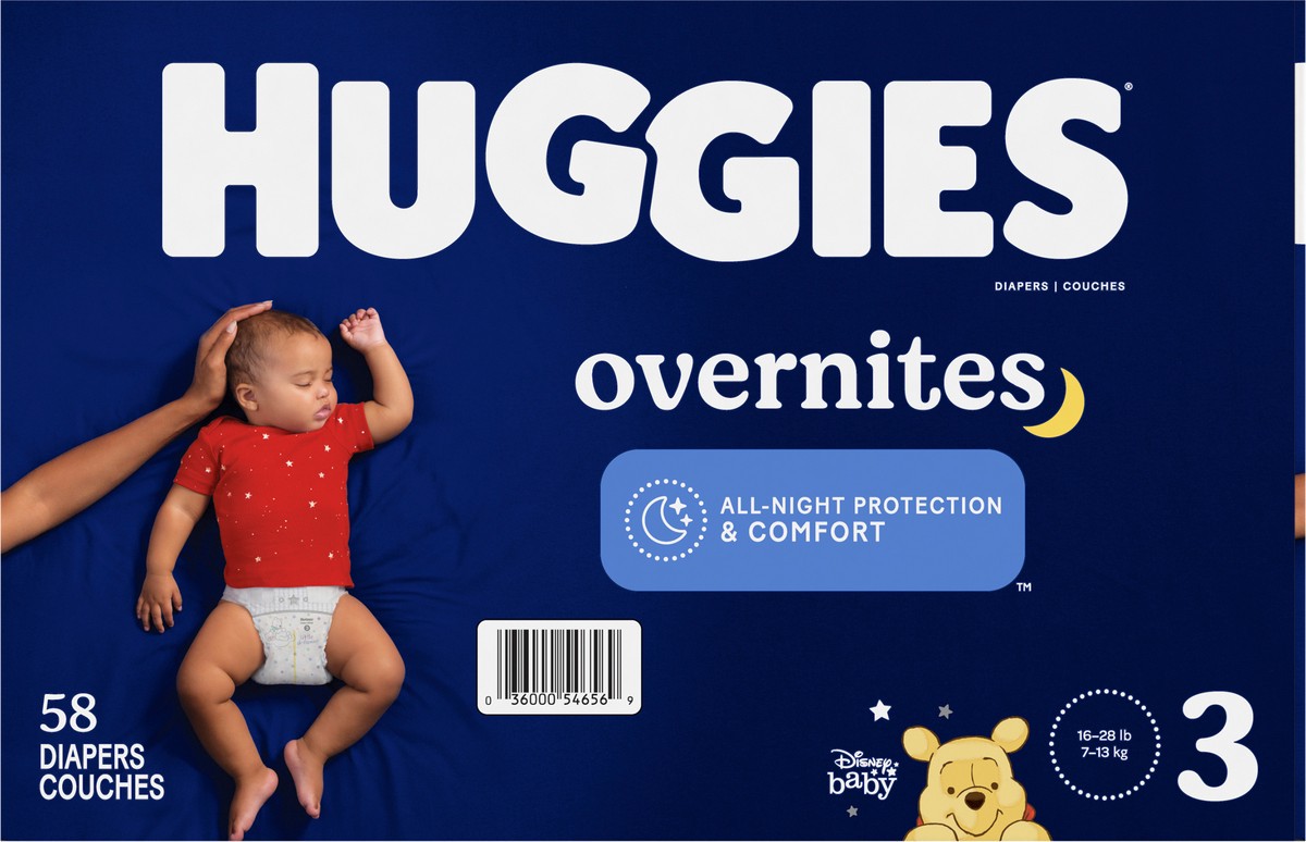 slide 5 of 9, Huggies Overnight Nighttime Baby Diapers, Size 3, 58 ct