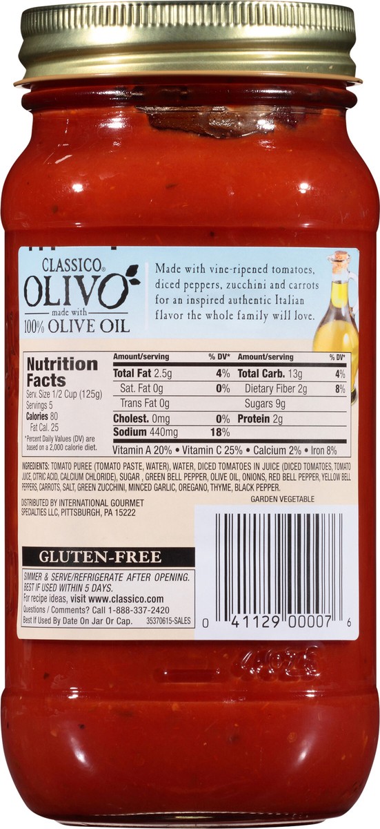 slide 5 of 12, Classico Olivo Garden Vegetable Olive Oil Pasta Sauce, 24 oz Jar, 24 oz