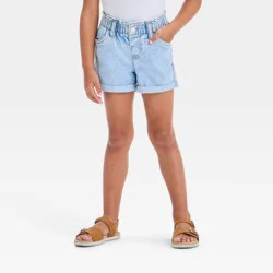Toddler Girls' Paperbag Shorts - Cat & Jack™ Light Blue 18M: Midweight Denim, Elastic Waistband, Front Snap, 1.75" Inseam