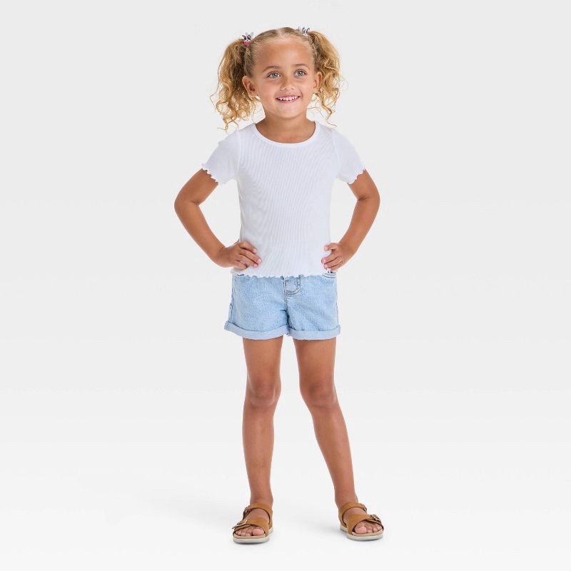 slide 3 of 3, Toddler Girls' Paperbag Shorts - Cat & Jack™ Light Blue 5T: Midweight Denim, Elastic Waist, Front Snap, 1 ct