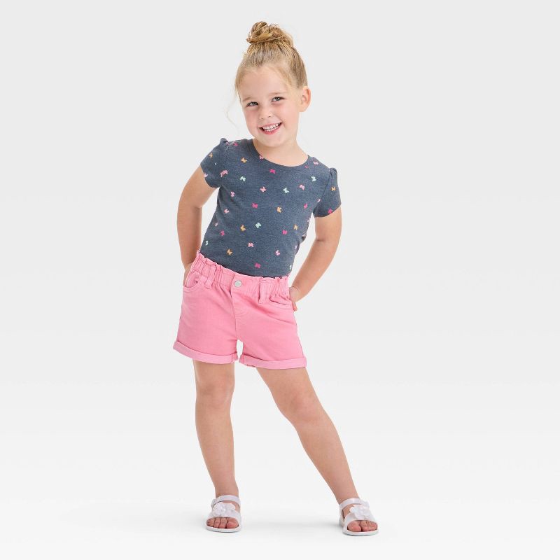 slide 3 of 3, Toddler Girls' Paperbag Shorts - Cat & Jack™ Medium Pink 18M: Denim, Elastic Waist, Belt Loops, 1 ct
