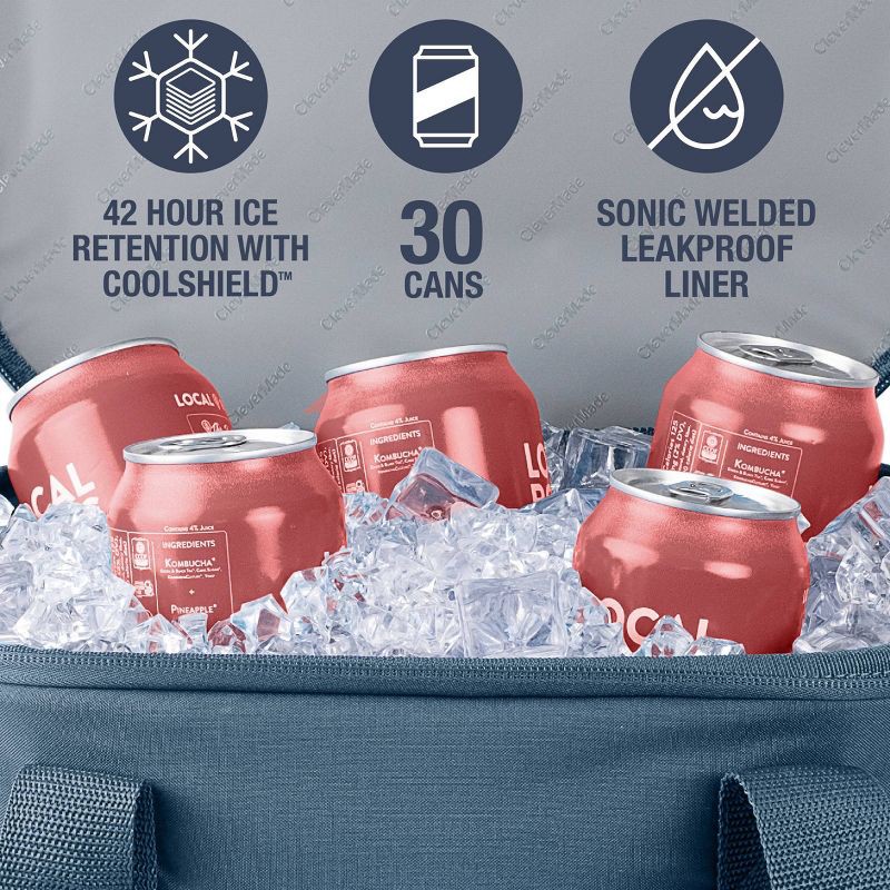 slide 4 of 17, CleverMade Collapsible Tahoe 30 Cans Soft Sided Cooler - Ocean: Water-Resistant with Adjustable Straps, 30 cans