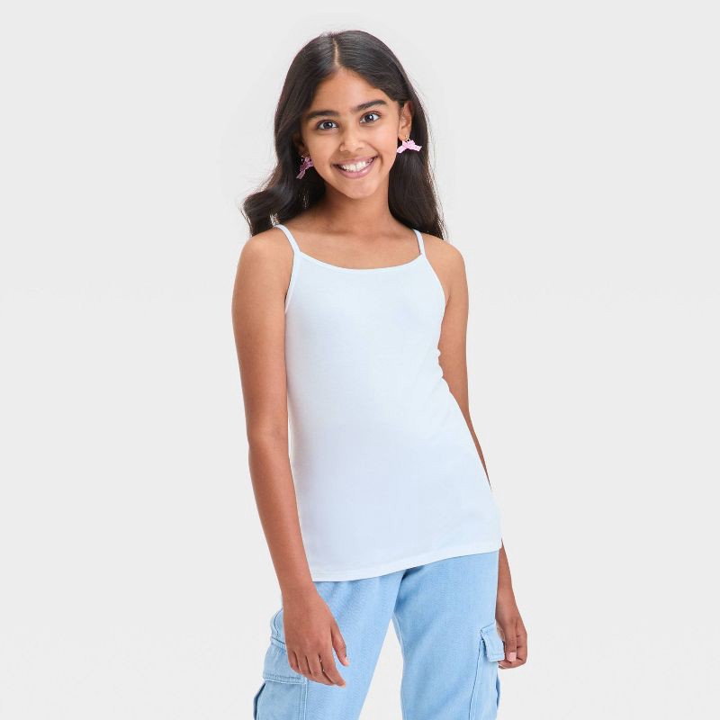 slide 1 of 3, Girls' Cami Top - Cat & Jack™ White XS: Adjustable Strap, Squareneck, Midweight Jersey, 1 ct