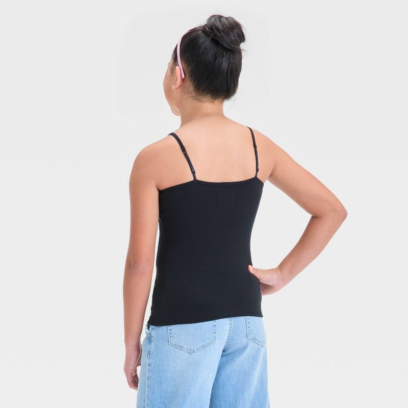 slide 2 of 3, Girls' Cami Top - Cat & Jack™ Black L: Adjustable Strap, Squareneck, Midweight Jersey, 1 ct