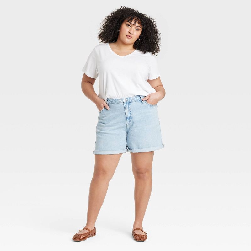 slide 3 of 3, Women's High-Rise Midi Cuffed Jean Shorts - Ava & Viv™ Light Wash 17: Denim, Belt Loops, 1 ct