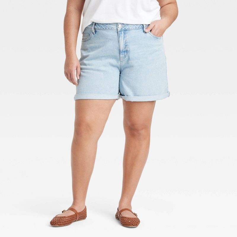 slide 1 of 3, Women's High-Rise Midi Cuffed Jean Shorts - Ava & Viv™ Light Wash 18: Cotton Denim, Belt Loops, Fly Button, 1 ct