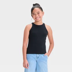 Girls&#x27; Ribbed Tank Top - Cat &amp; Jack™ Black S: Fitted Sleeveless Pullover