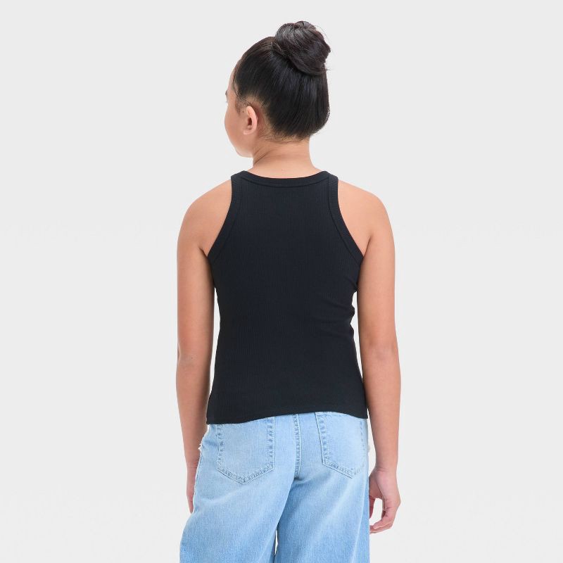 slide 2 of 3, Girls' Ribbed Tank Top - Cat & Jack™ Black M: Cotton Blend, Recycled Polyester, Spandex, Sleeveless, Pullover, Machine Wash, 1 ct