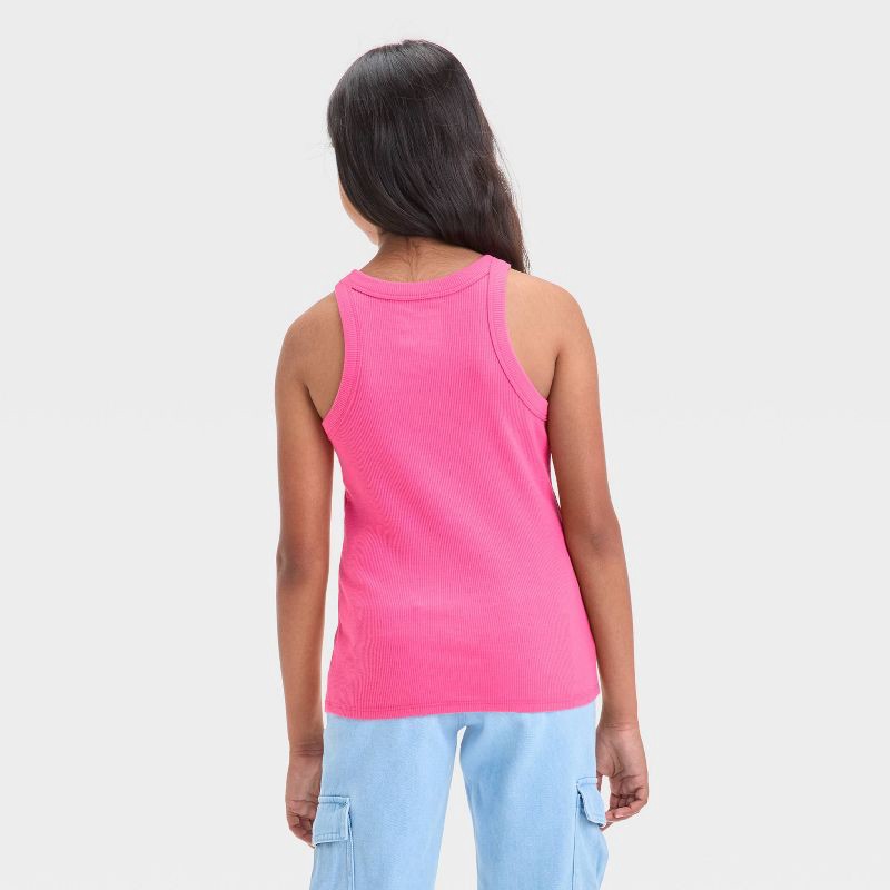 slide 2 of 3, Girls' Ribbed Tank Top - Cat & Jack™ Dark Pink M: Cotton Blend, Recycled Polyester, Spandex, Sleeveless, Pullover, Below Waist, 1 ct