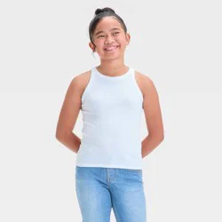 Girls&#x27; Ribbed Tank Top - Cat &amp; Jack™ White S: Sleeveless, Fitted, Pullover