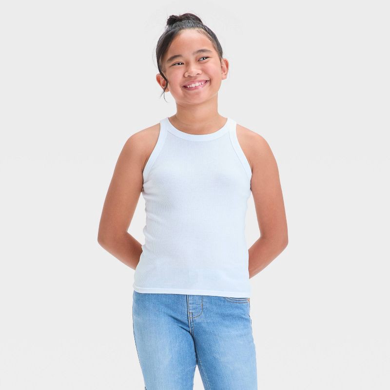 slide 1 of 3, Girls' Ribbed Tank Top - Cat & Jack™ White M: Slim Fit, Sleeveless,, 1 ct