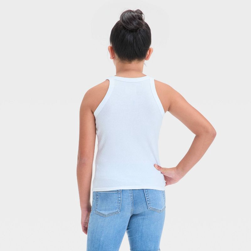 slide 2 of 3, Girls' Ribbed Tank Top - Cat & Jack™ White L: Cotton Blend, Recycled Polyester, Spandex, Sleeveless, Pullover, Below Waist, 1 ct