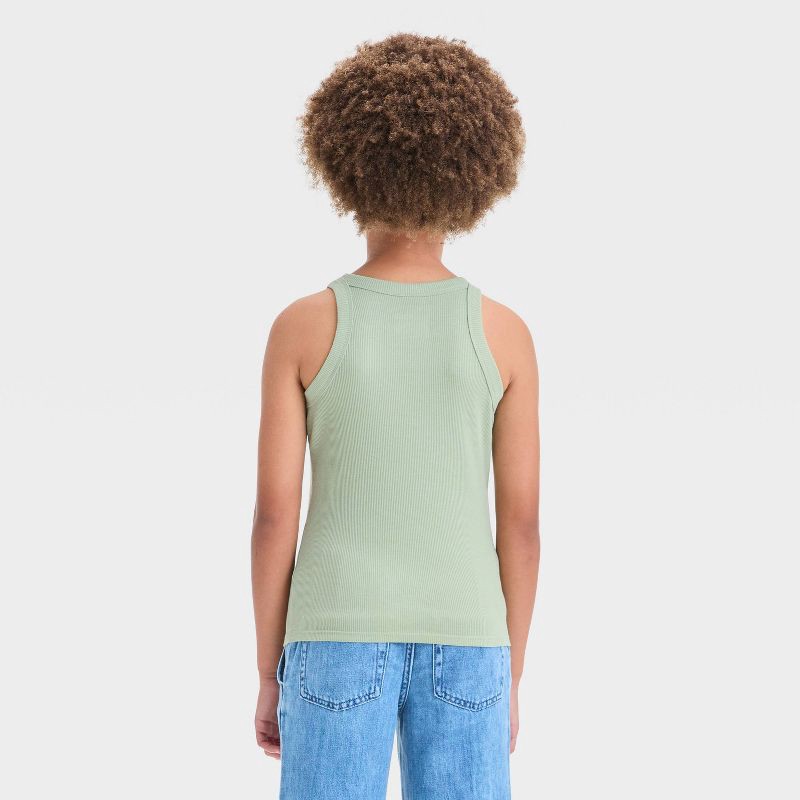 slide 2 of 3, Girls' Ribbed Tank Top - Cat & Jack™ Light Olive Green L: Slim Fit, Sleeveless, 1 ct