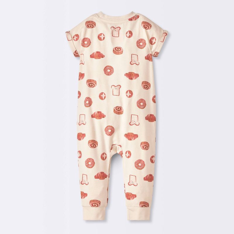 slide 2 of 4, Baby Girls' Printed Pastry Romper - Cat & Jack™ Beige Newborn: Long Sleeve, Crotch Snap, 1 ct