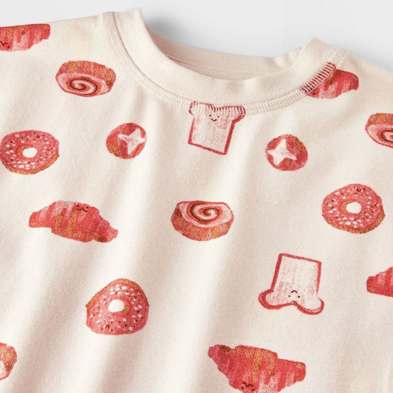 slide 3 of 4, Baby Girls' Printed Pastry Romper - Cat & Jack™ Beige Newborn: Long Sleeve, Crotch Snap, 1 ct
