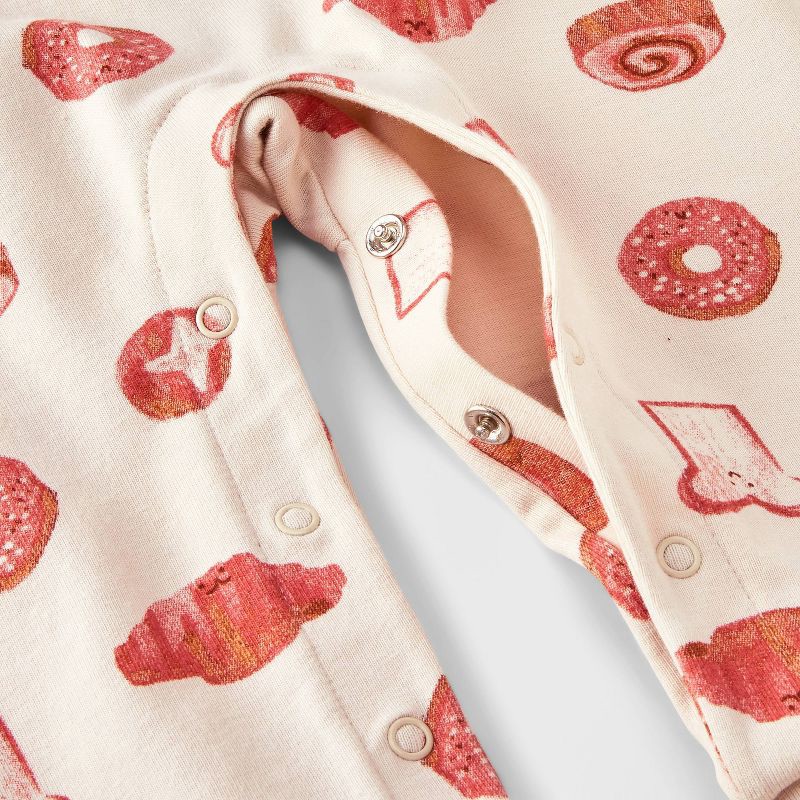 slide 4 of 4, Baby Girls' Printed Pastry Romper - Cat & Jack™ Beige Newborn: Long Sleeve, Crotch Snap, 1 ct