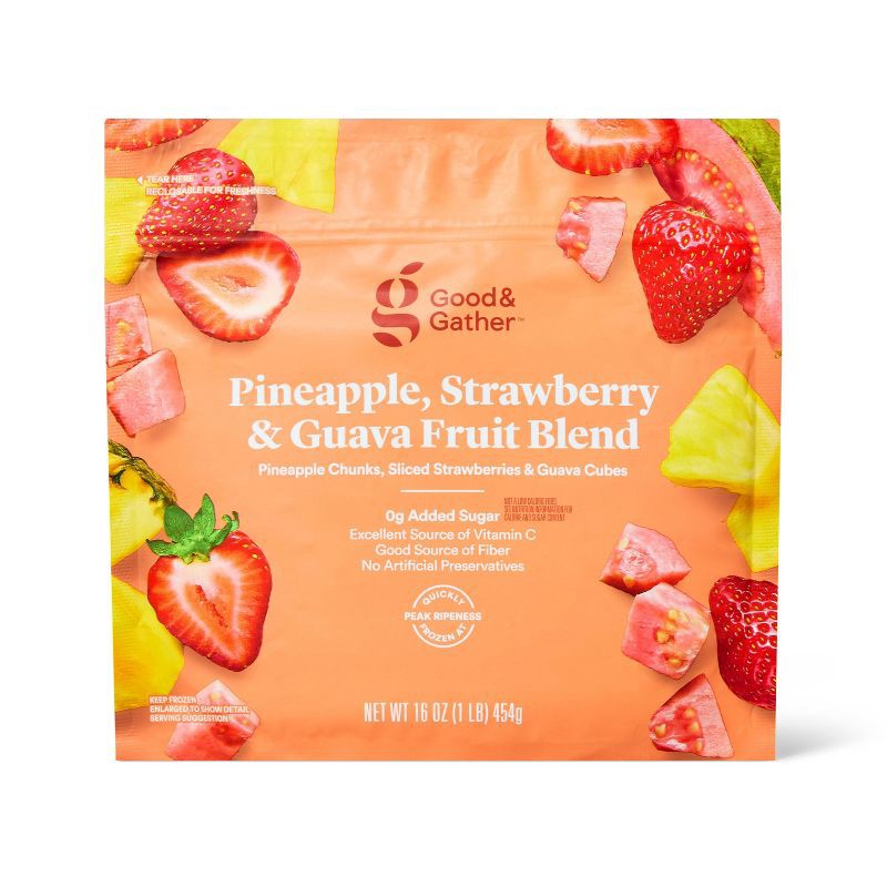 slide 1 of 5, Frozen Pineapple, Strawberry, Guava Fruit Blend - 16oz - Good & Gather™, 16 oz