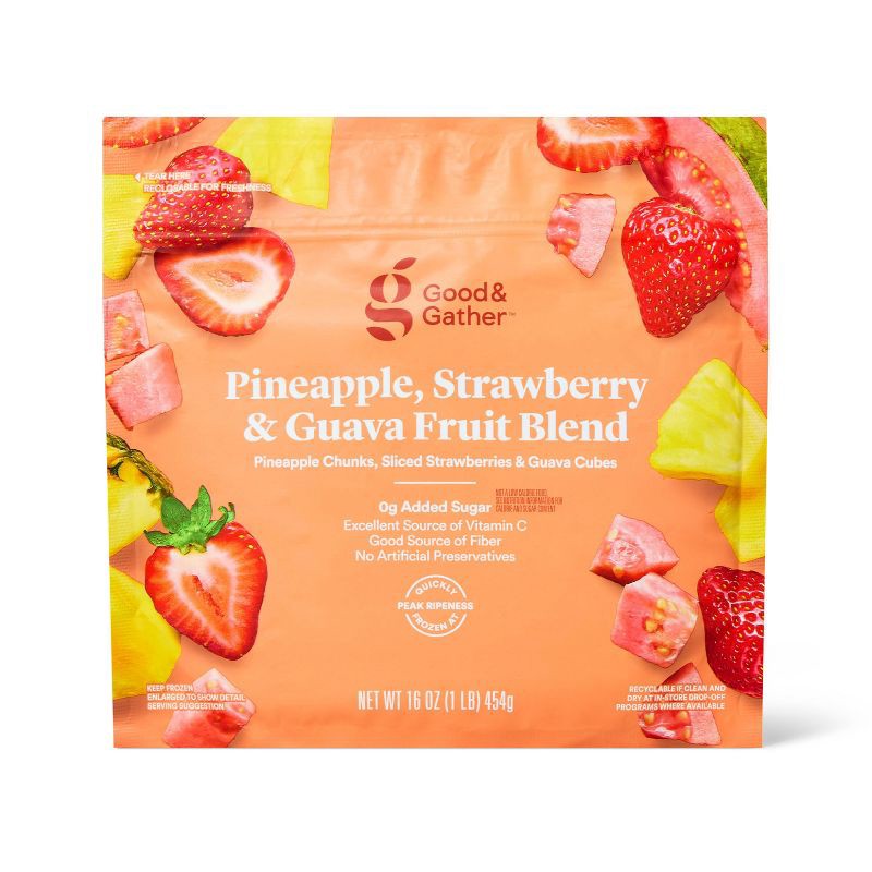 slide 1 of 3, Frozen Pineapple, Strawberry, Guava Fruit Blend - 16oz - Good & Gather™, 16 oz