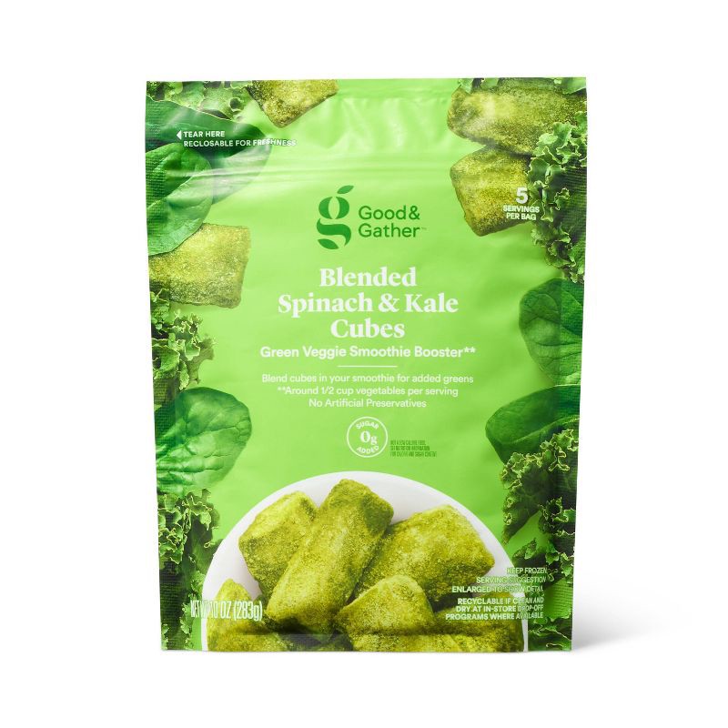 slide 1 of 3, Blended Spinach and Kale Frozen Smoothie Booster Cubes - 10oz - Good & Gather™, 10 oz