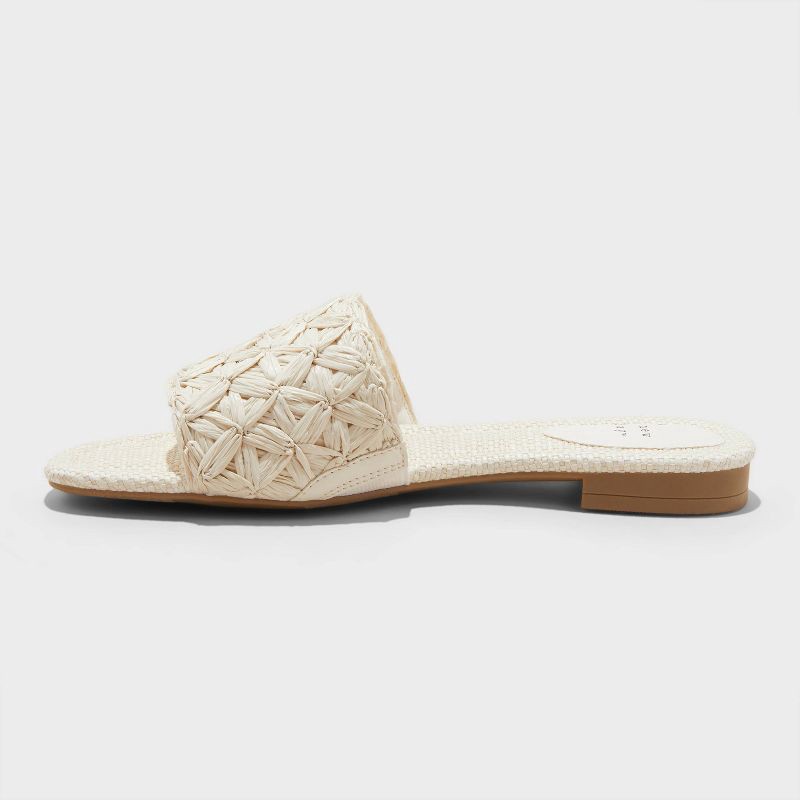 slide 2 of 4, Women's Ariella Woven Raffia Slide Sandals with Memory Foam Insole - A New Day™ White 8: Slip-On, Open Toe, Square Toe, 1 ct