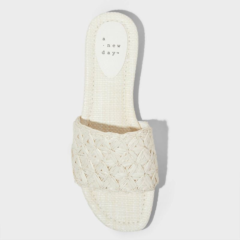 slide 3 of 4, Women's Ariella Woven Raffia Slide Sandals with Memory Foam Insole - A New Day™ White 8: Slip-On, Open Toe, Square Toe, 1 ct