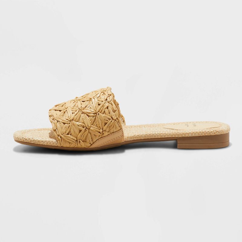 slide 2 of 4, Women's Ariella Woven Raffia Slide Sandals with Memory Foam Insole - A New Day™ Tan 8.5: Open Toe, Slip On, 1 ct