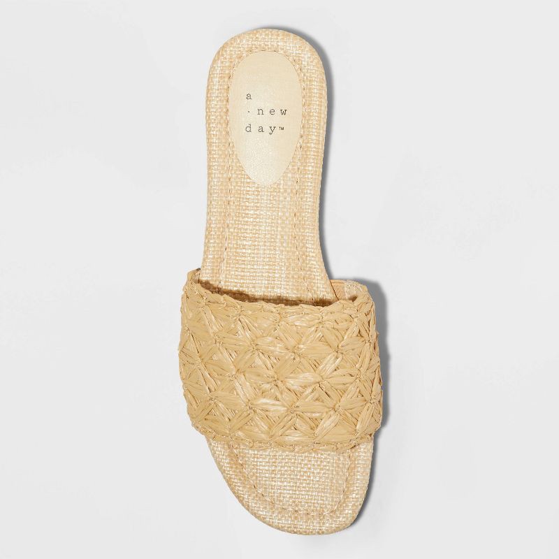 slide 3 of 4, Women's Ariella Woven Raffia Slide Sandals with Memory Foam Insole - A New Day™ Tan 8.5: Open Toe, Slip On, 1 ct