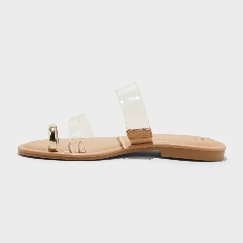 slide 2 of 4, Women's Honey Metal Toe Loop Double Band Slide Sandals with Memory Foam Insole - A New Day™ Tan 9.5: Slip-On, Textured Outsole, 1 ct