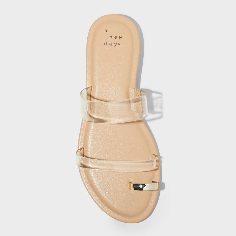 slide 3 of 4, Women's Honey Metal Toe Loop Double Band Slide Sandals with Memory Foam Insole - A New Day™ Tan 9.5: Slip-On, Textured Outsole, 1 ct