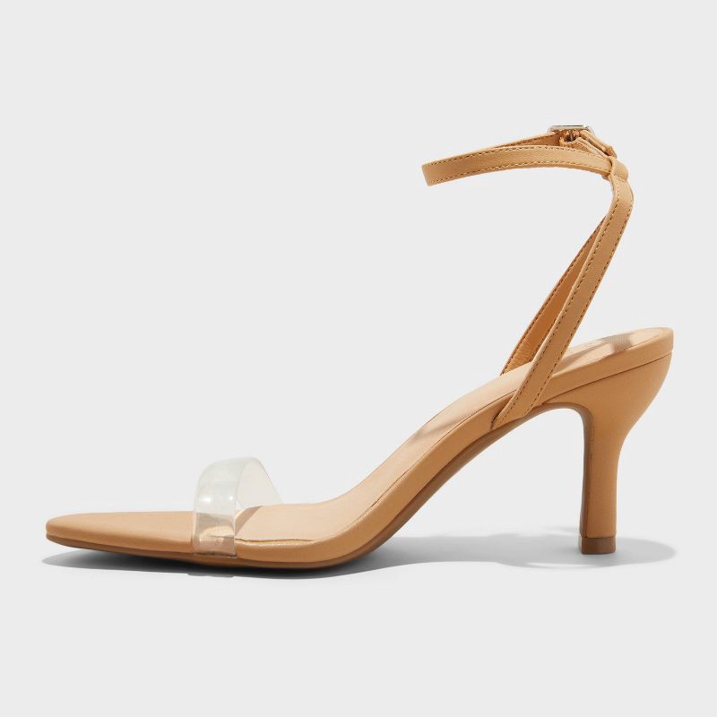 slide 2 of 4, Women's Morrigan Single Band Ankle Strap Heels - A New Day™ Tan 8: Stiletto, Open Toe, Adjustable Buckle, 1 ct