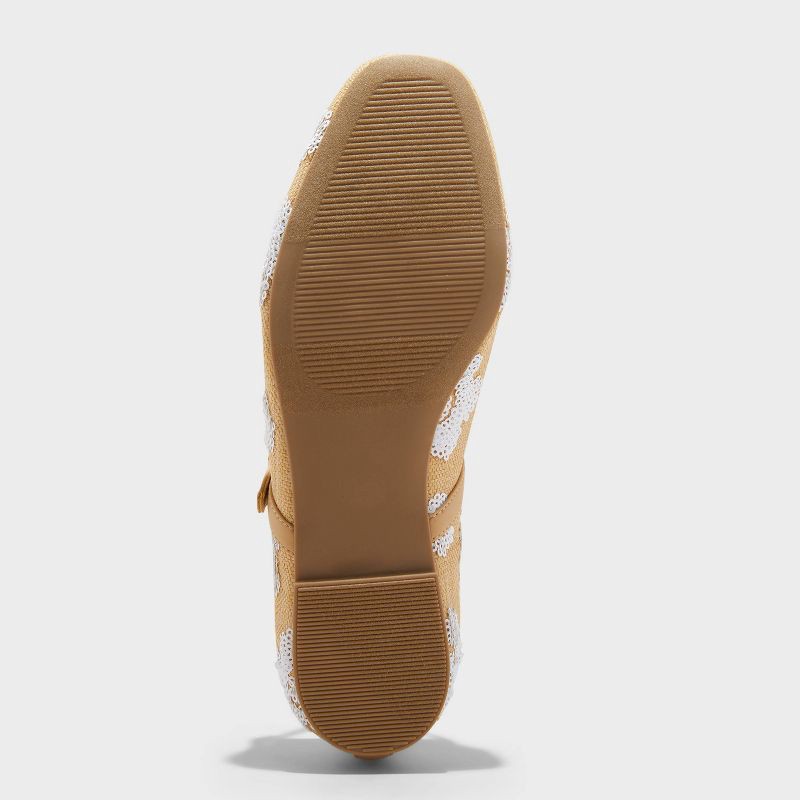 slide 4 of 4, Women's Issa Raffia Floral Sequin Mary Jane Ballet Flat with Memory Foam Insole - A New Day™ Tan 10, 1 ct