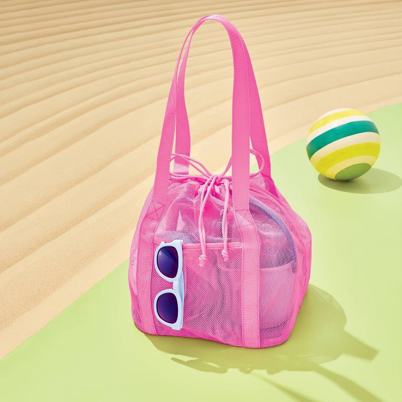 slide 2 of 4, Mesh Drawstring Bag Pink - Sun Squad™, 1 ct