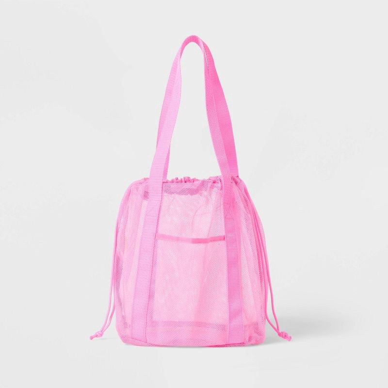 slide 1 of 4, Mesh Drawstring Bag Pink - Sun Squad™, 1 ct
