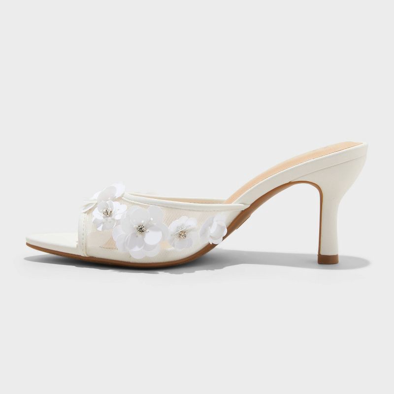 slide 2 of 4, Women's Lupita Mesh Rhinestone Peep Toe Mule Heels with Memory Foam Insole - A New Day™ White 10: Slip-On Stiletto, Medium Width, 1 ct