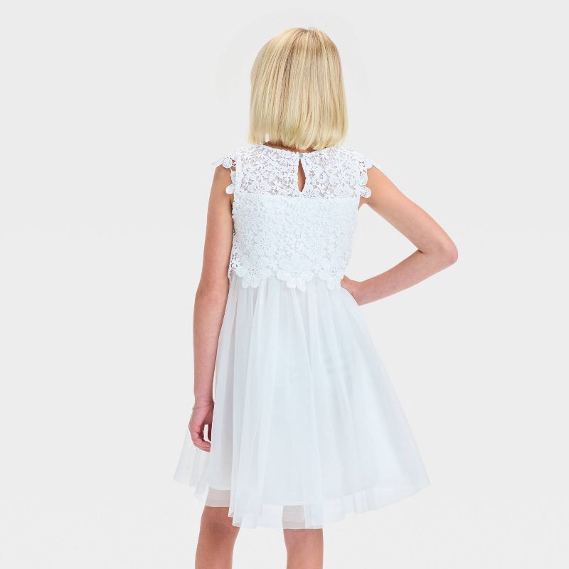 slide 2 of 3, Zenzi Girls' Cap Sleeve Lace Tulle Dress - White S: Polyester, Elastic Waist, Roundneck, A-Line, Knee Length, 1 ct