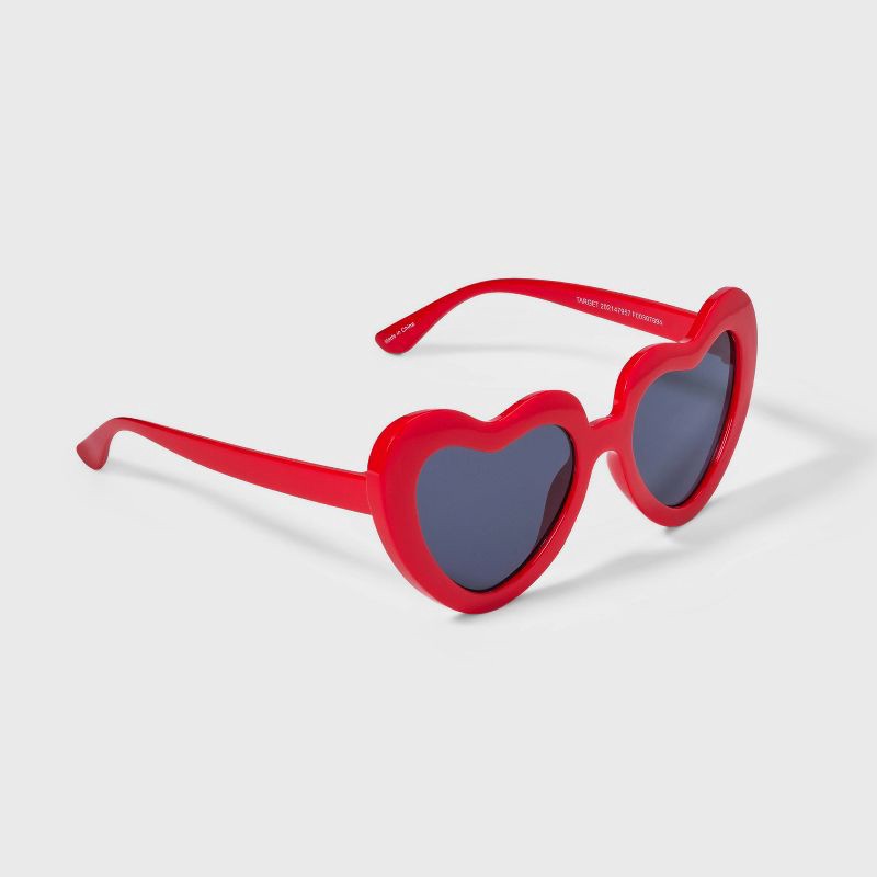 slide 2 of 2, Girls' Heart Sunglasses - art class™ Red: UV Protection, Recycled Plastic Frame, Kids 10-12 Years, 1 ct