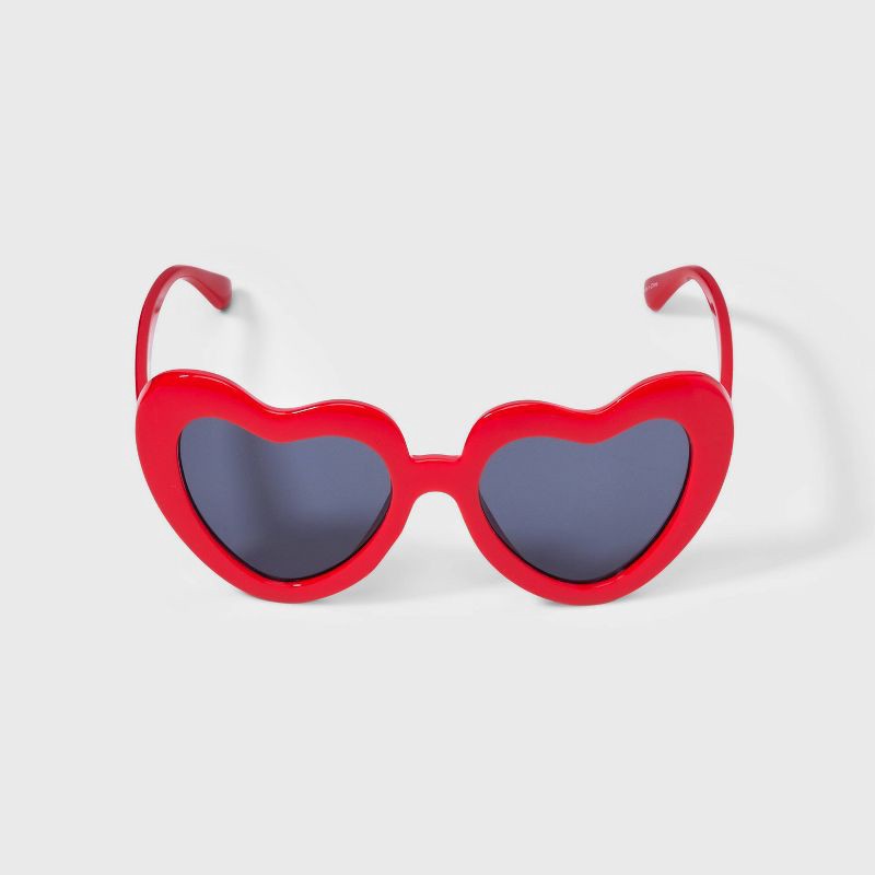 slide 1 of 2, Girls' Heart Sunglasses - art class™ Red: UV Protection, Recycled Plastic Frame, Kids 10-12 Years, 1 ct