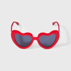 Girls' Heart Sunglasses - art class™ Red: UV Protection, Recycled Plastic Frame, Kids 10-12 Years