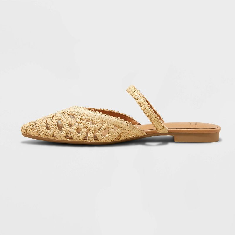 slide 2 of 4, Women's Vienna Raffia Woven Mule Flats - A New Day™ Tan 7.5: Slip-On, Memory Foam, Pointed Toe, 1 ct
