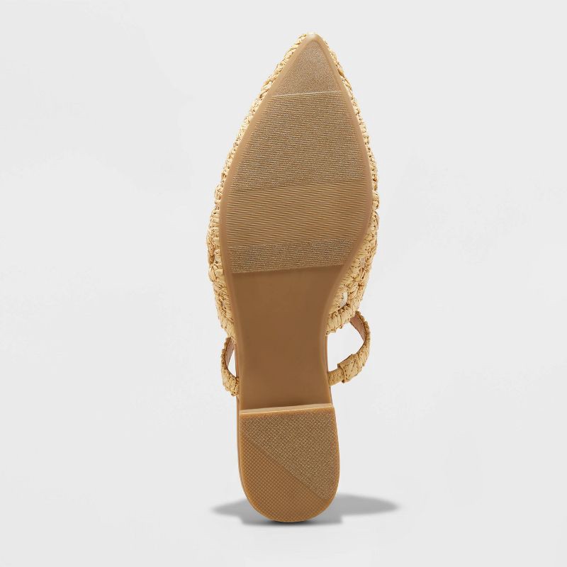 slide 4 of 4, Women's Vienna Raffia Woven Mule Flats - A New Day™ Tan 7.5: Slip-On, Memory Foam, Pointed Toe, 1 ct