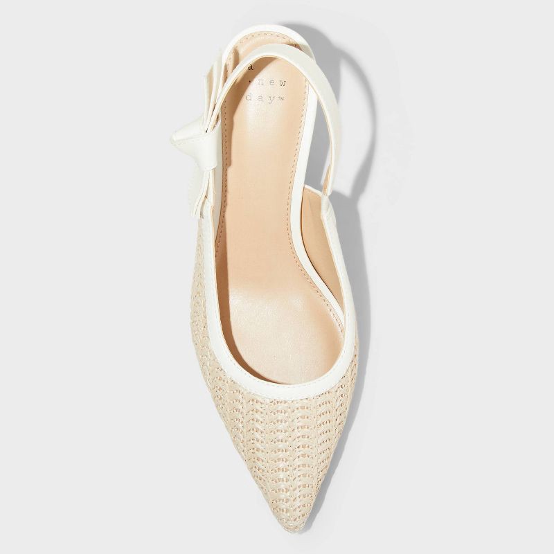 slide 3 of 4, Women's Milan Raffia Slingback Heels - A New Day™ Beige 7.5: Cushioned Insole, Pointed Toe, Textured Outsole, Medium Width, 1 ct