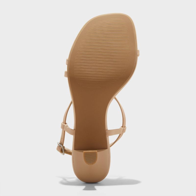 slide 4 of 4, Women's Reggie Toe Thong Strappy Heels - A New Day™ Tan 11: Faux Leather, Cushioned Insole, Buckle Closure, 1 ct